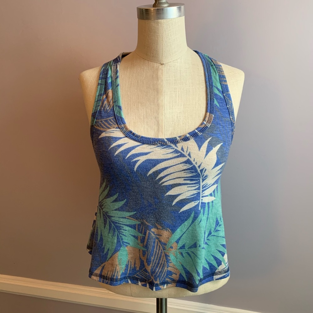 3/$12 dELiA*s blue tropical racer back crop tank top